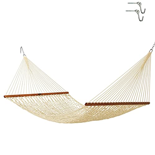 Original Pawleys Island 14DCOT Deluxe Oatmeal Duracord Rope Hammock with Free Extension Chains  Tree Hooks Handcrafted in The USA Accommodates 2 People 450 LB Weight Capacity 13 ft x 60 in